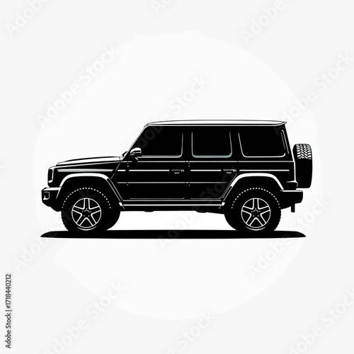 Minimalist Vector Illustration of Offroad SUV Car Silhouette in Black and White