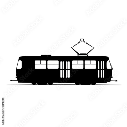 Minimalist Tram Vector Illustration with Black Silhouette Modern Public Transport Design