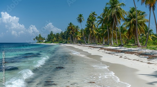 Fototapeta Naklejka Na Ścianę i Meble -  Tropical maldives beach  a luxurious summer escape with white sand and palm trees