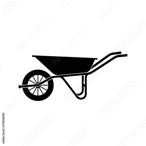 Minimalist Wheelbarrow Vector Illustration with Black Silhouette Design