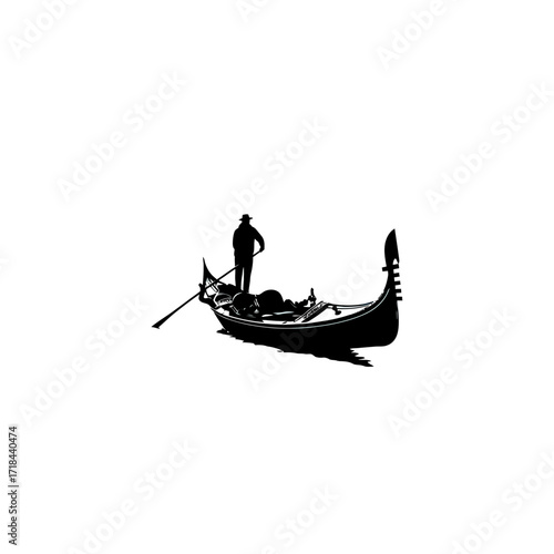 Minimalist Gondola Vector Illustration with Silhouette Style in Black and White