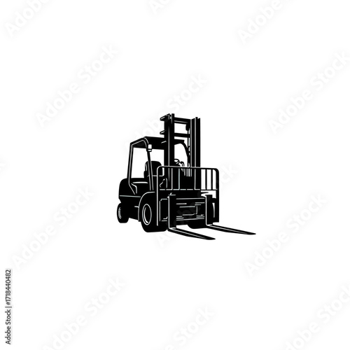 Minimalist Forklift Vector Illustration in Black and White for Industrial Equipment Design