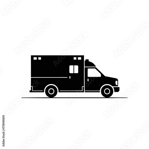 Minimalist Ambulance Vehicle Vector Icon in Black Silhouette Style