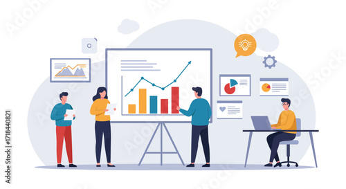 business presentation showing growth charts team collaboration in office demonstrating strategic planning and innovative solutions for investors