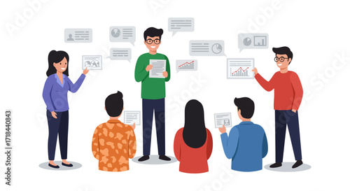 business presentation team presenting data analysis and financial reports in an office showcasing teamwork strategy and professional meeting