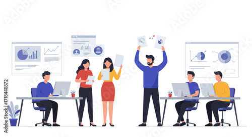 business team analyzing data for market growth diverse professionals collaborating in modern office showcasing teamwork strategy and successful project completion