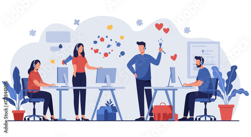 celebrating team success in office excited colleagues with confetti and teamwork spirit ideal for corporate culture and achievement concepts.