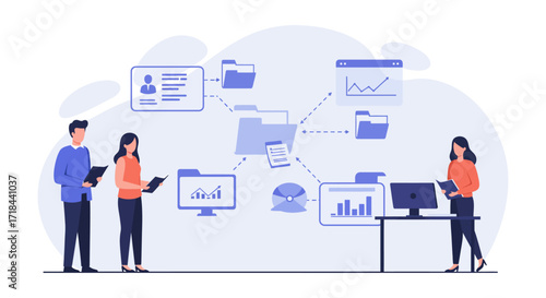 data management system concept team analyzing shared digital files enhancing collaboration and efficiency for modern business operations document security