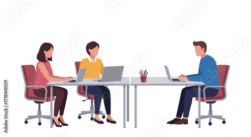 diverse office team working on laptops at a shared table collaborating and brainstorming ideas perfect for illustrating workplace diversity