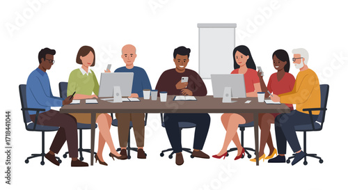 diverse business team in a meeting collaborating on projects at a table in a bright office showcasing teamwork and innovation for corporate content