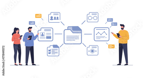 document management system with team collaboration connecting data and illustrating project workflow for efficient process and information access
