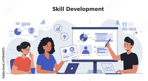 Effective skill development with a team brainstorming ideas for business growth in a modern office fostering teamwork and professional training.
