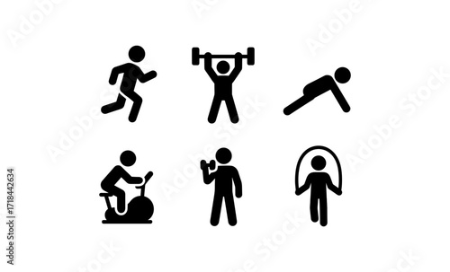 Fitness icons set: silhouette workout pictograms for exercise enthusiasts