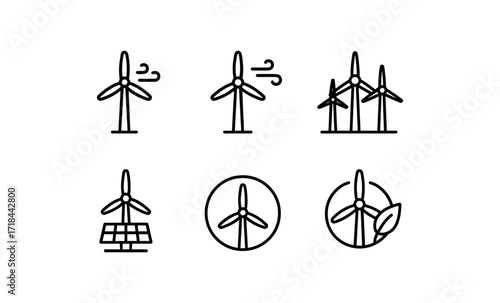 Minimalist wind turbine icons collection for clean energy concepts