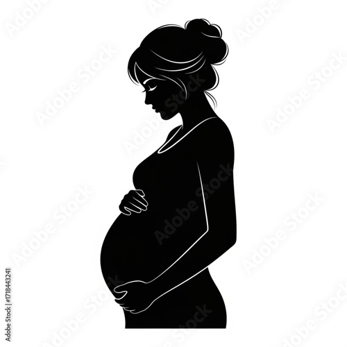 Vector Silhouette of Pregnant Woman on White Background - Maternity Icon and Graphic