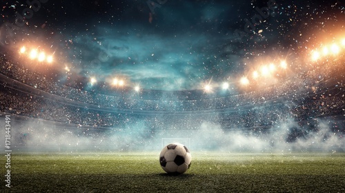 Dramatic Soccer Stadium Night View With Confetti