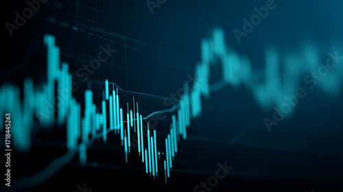 Digital candlestick chart showing financial market trends with upward movement on a dark background