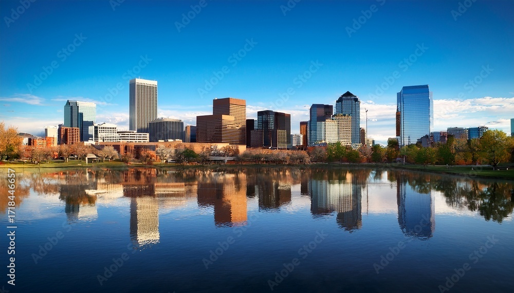 Naklejka premium denver skyline with reflection in water