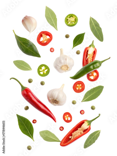 Wallpaper Mural Vibrant mix of fresh chilies, garlic, and herbs, perfect for healthy cooking and adding spice to culinary creations Torontodigital.ca