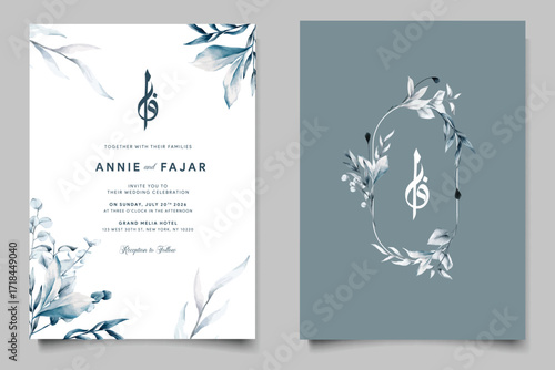 Elegant Arabic Pastel Floral Wedding Invitation Template Front Back Design Front Back Design