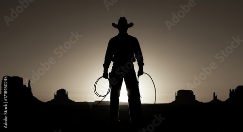 Silhouette of cowboy with lariat