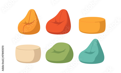 Colorful bean bags on gradient background in soft glow effect