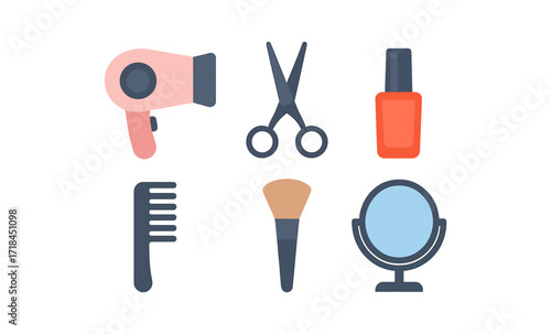 Neon glowing salon tools on dark background