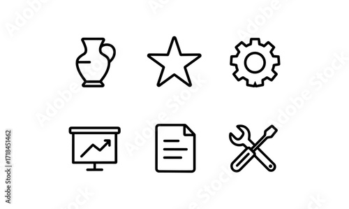 Modern minimalist icon set featuring everyday symbols in black outline style
