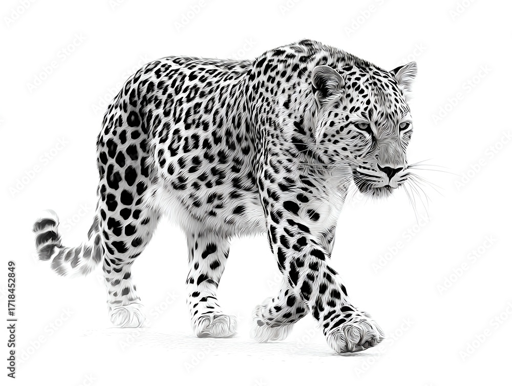Obraz premium Elegant simple line drawing of a leopard moving forward in minimal vector style with no shading or gradient details