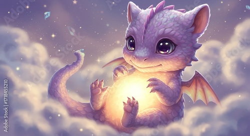 Cute dragon holding light