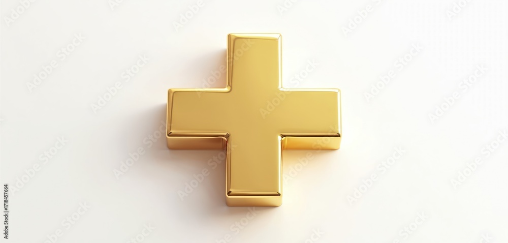 Obraz premium Golden plus sign 3D render symbolizing addition growth and progress. Symbol represents financial success expansion and development. Symbolizes optimism achievement and potential.