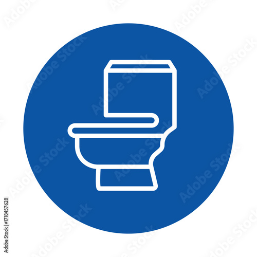 Simple Icon of a White Toilet on a Blue Background for Bathroom Concepts