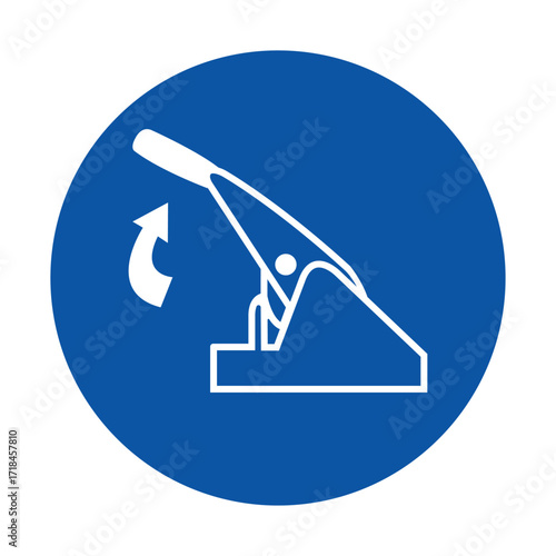 Safety Sign Indicating Manual Lever Operated Tool with Rotation Direction