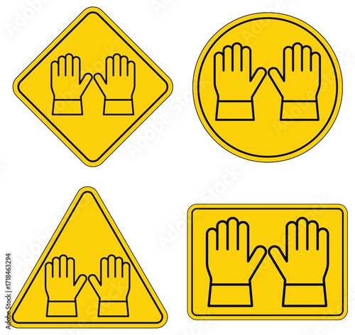 Hand Gesture Warning Signs in Various Shapes and Styles on Yellow Background