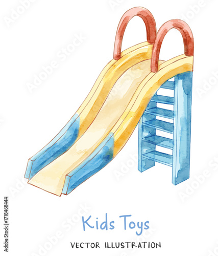 Watercolor Children's Slider Vector.  Playground Slide illustration for children project design. 