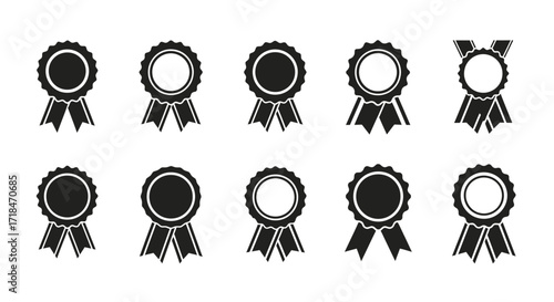 A collection of ten black and white rosette award icons displayed in a simple and clean arrangement
