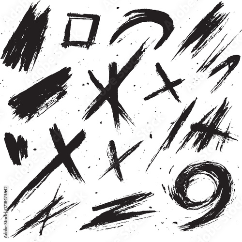 Abstract black and white ink brush strokes vector illustration design