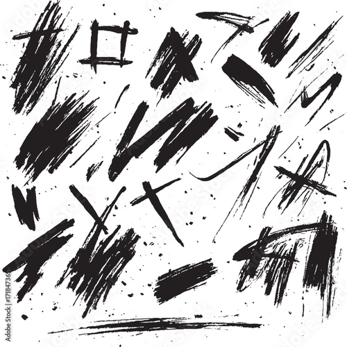 Abstract black and white ink brush strokes vector illustration design