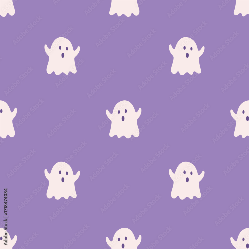 Fototapeta premium Halloween seamless pattern. Cute background for Halloween party fabric or kids stuff. Ghosts in cartoon flat style. Vector illustration 