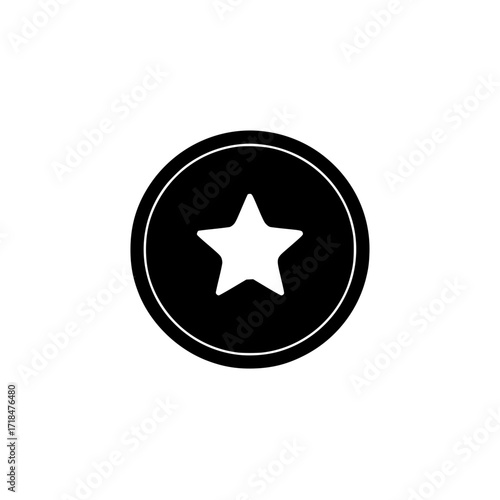 black icon of a circle containing a star shape inside.