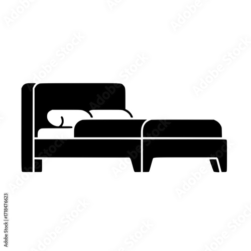 modern bed with headboard and pillows representing sleep and bedroom furniture.