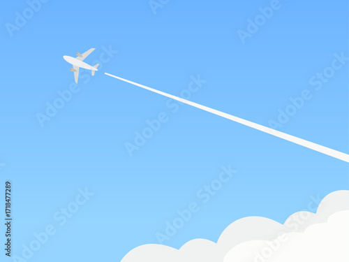 優雅に飛ぶ飛行機と飛行機雲 青空の風景イラスト