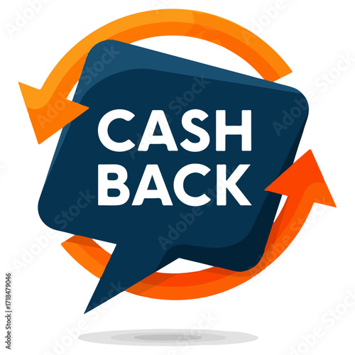Cashback Offer Promotion with Orange Arrows and Blue Shape.