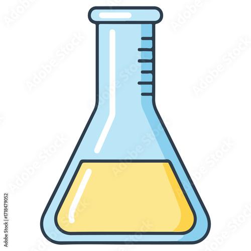 Laboratory flask with yellow liquid for scientific experiments.