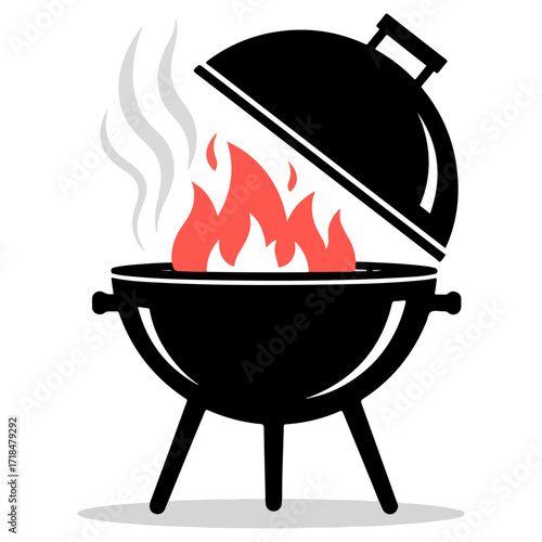Barbecue Grill with Flames and Smoke for Outdoor Cooking.