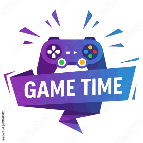 Colorful Game Time Illustration with Controller and Banner Design.