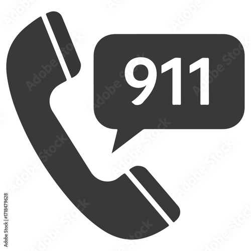 Emergency Call Icon - Phone and 911 Symbol for Help.