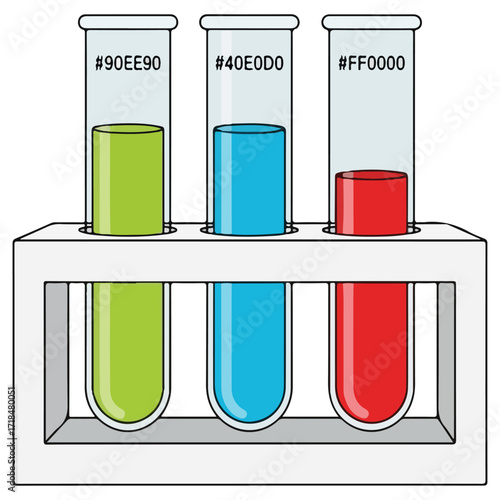 Colorful liquid solutions in laboratory test tubes for science experiments.