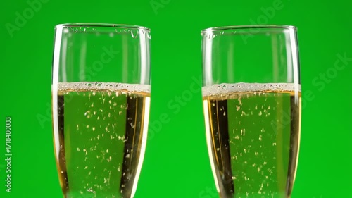 Champagne Glasses Toasting on Chroma Key Background: Celebration and Festive Cheer Depiction