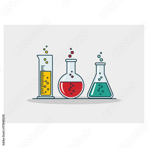 Laboratory equipment with colorful liquids for scientific experiments.